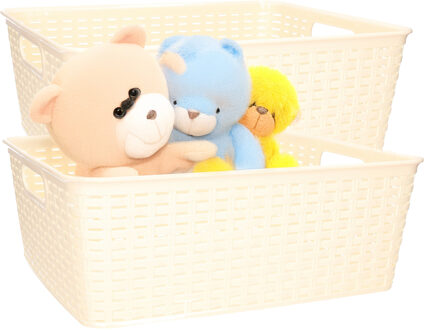 Opbergmand - 2x - Kastmand - rotan kunststof - beige - 12 Liter - 30 x 37 x 13 cm