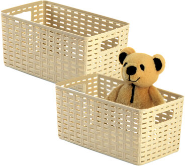 Opbergmand - 2x - Kastmand - rotan kunststof - beige - 5 Liter - 15 x 28 x 13 cm