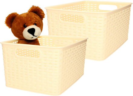 Opbergmand - 2x - Kastmand - rotan kunststof - beige/geel - 10 Liter - 22 x 33 x 16 cm