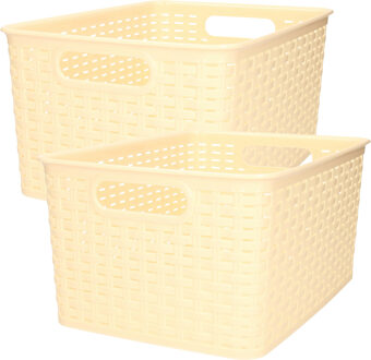 Opbergmand - 2x - Kastmand - rotan kunststof - beige/geel - 18 Liter - 29 x 39 x 20 cm