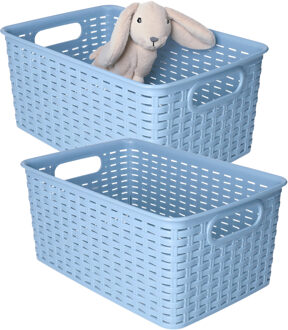 Opbergmand - 2x - Kastmand - rotan kunststof - blauw - 6 Liter - 19 x 29 x 13 cm