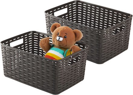 Opbergmand - 2x - Kastmand - rotan kunststof - choco bruin - 10 Liter - 22 x 33 x 16 cm