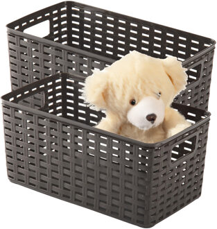 Opbergmand - 2x - Kastmand - rotan kunststof - Choco bruin - 5 Liter - 15 x 28 x 13 cm