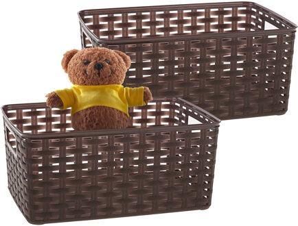 Opbergmand - 2x - Kastmand - rotan kunststof - choco bruin - 6 Liter - 19 x 29 x 13 cm
