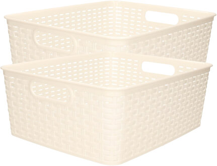 Opbergmand - 2x - Kastmand - rotan kunststof - creme wit - 12 Liter - 30 x 37 x 13 cm