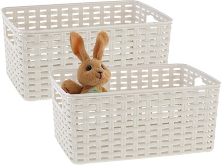 Opbergmand - 2x - Kastmand - rotan kunststof - creme wit - 6 Liter - 19 x 29 x 13 cm
