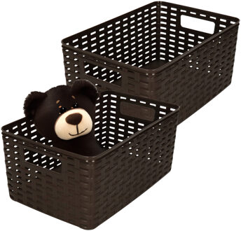 Opbergmand - 2x - Kastmand - rotan kunststof - donkerbruin - 10 Liter - 22 x 33 x 16 cm