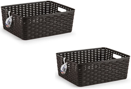 Opbergmand - 2x - Kastmand - rotan kunststof - donkerbruin - 12 Liter - 30 x 37 x 13 cm