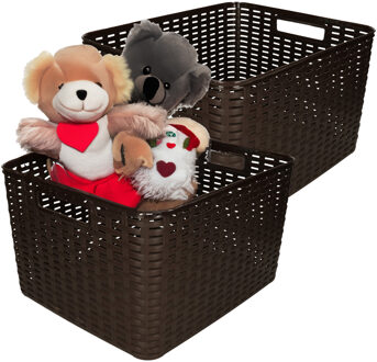 Opbergmand - 2x - Kastmand - rotan kunststof - donkerbruin - 18 Liter - 29 x 39 x 20 cm