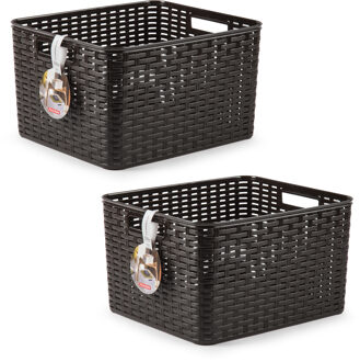 Opbergmand - 2x - Kastmand - rotan kunststof - donkerbruin - 28 Liter - 34 x 40 x 23 cm