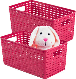 Opbergmand - 2x - Kastmand - rotan kunststof - fuchsia roze - 5 Liter - 15 x 28 x 13 cm