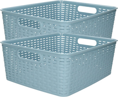 Opbergmand - 2x - Kastmand - rotan kunststof - ijsblauw - 12 Liter - 30 x 37 x 13 cm