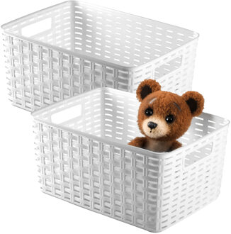 Opbergmand - 2x - Kastmand - rotan kunststof - ivoor wit - 10 Liter - 22 x 33 x 16 cm