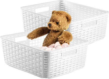 Opbergmand - 2x - Kastmand - rotan kunststof - ivoor wit - 12 Liter - 30 x 37 x 13 cm