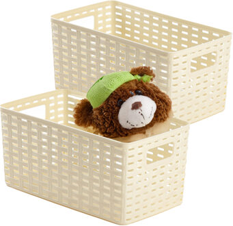Opbergmand - 2x - Kastmand - rotan kunststof - ivoor wit - 6 Liter - 19 x 29 x 13 cm