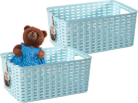 Opbergmand - 2x - Kastmand - rotan kunststof - lichtblauw - 6 Liter - 19 x 29 x 13 cm