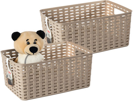 Opbergmand - 2x - Kastmand - rotan kunststof - lichtbruin - 6 Liter - 19 x 29 x 13 cm