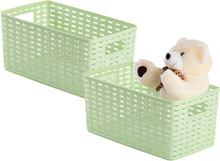 Opbergmand - 2x - Kastmand - rotan kunststof - lichtgroen - 5 Liter - 15 x 28 x 13 cm