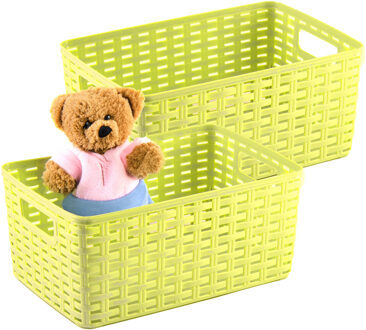 Opbergmand - 2x - Kastmand - rotan kunststof - limegroen - 12 Liter - 30 x 37 x 13 cm