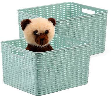 Opbergmand - 2x - Kastmand - rotan kunststof - mintgroen - 28 Liter - 34 x 40 x 23 cm