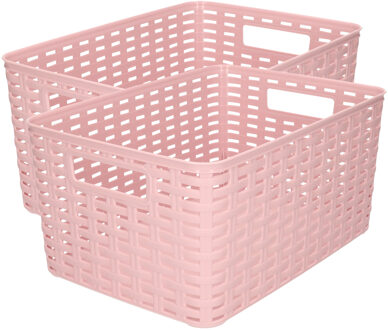 Opbergmand - 2x - Kastmand - rotan kunststof - oudroze - 10 Liter - 22 x 33 x 16 cm