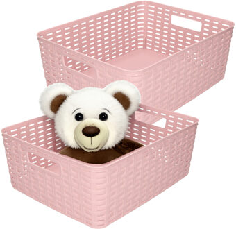 Opbergmand - 2x - Kastmand - rotan kunststof - oudroze - 12 Liter - 30 x 37 x 13 cm