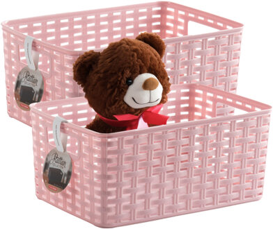 Opbergmand - 2x - Kastmand - rotan kunststof - roze - 10 Liter - 22 x 33 x 16 cm