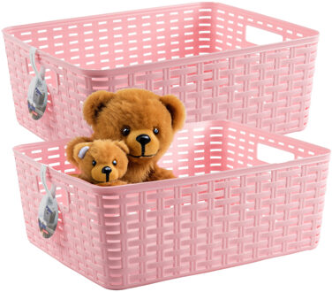Opbergmand - 2x - Kastmand - rotan kunststof - roze - 12 Liter - 30 x 37 x 13 cm