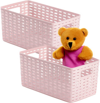 Opbergmand - 2x - Kastmand - rotan kunststof - roze - 5 Liter - 15 x 28 x 13 cm