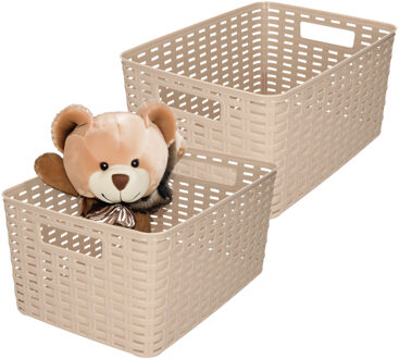 Opbergmand - 2x - Kastmand - rotan kunststof - taupe - 10 Liter - 22 x 33 x 16 cm