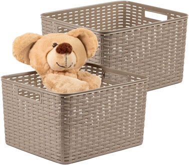 Opbergmand - 2x - Kastmand - rotan kunststof - taupe - 28 Liter - 34 x 40 x 23 cm