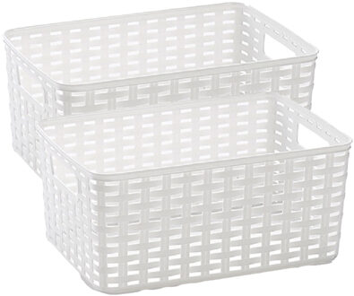 Opbergmand - 2x - Kastmand - rotan kunststof - wit - 10 Liter - 22 x 33 x 16 cm