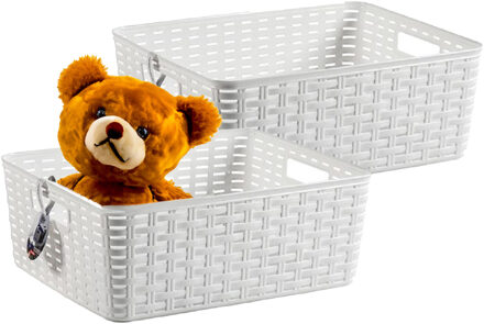 Opbergmand - 2x - Kastmand - rotan kunststof - wit - 12 Liter - 30 x 37 x 13 cm