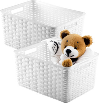 Opbergmand - 2x - Kastmand - rotan kunststof - wit - 18 Liter - 29 x 39 x 20 cm