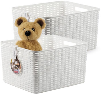 Opbergmand - 2x - Kastmand - rotan kunststof - wit - 28 Liter - 34 x 40 x 23 cm