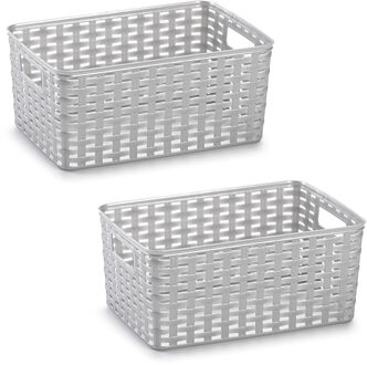 Opbergmand - 2x - Kastmand - rotan kunststof - zilver - 10 Liter - 22 x 33 x 16 cm