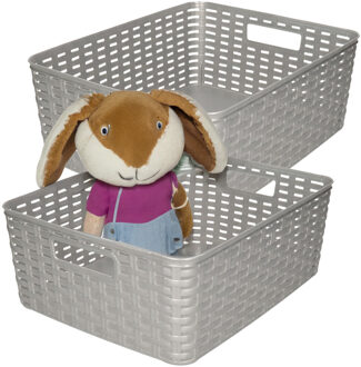 Opbergmand - 2x - Kastmand - rotan kunststof - zilver - 12 Liter - 30 x 37 x 13 cm