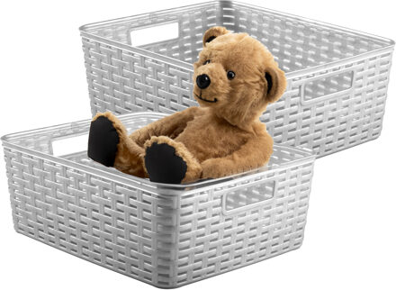 Opbergmand - 2x - Kastmand - rotan kunststof - zilvergrijs - 12 Liter - 30 x 37 x 13 cm