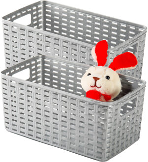 Opbergmand - 2x - Kastmand - rotan kunststof - zilvergrijs - 5 Liter - 15 x 28 x 13 cm