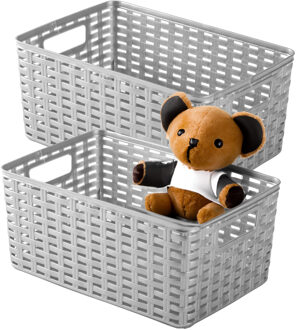 Opbergmand - 2x - Kastmand - rotan kunststof - zilvergrijs - 6 Liter - 19 x 29 x 13 cm