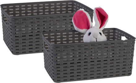 Opbergmand - 2x - Kastmand - rotan kunststof - zwart - 10 Liter - 22 x 33 x 16 cm