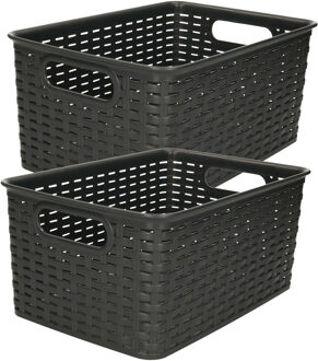 Opbergmand - 2x - Kastmand - rotan kunststof - zwart - 6 Liter - 19 x 29 x 13 cm