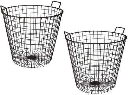 Opbergmand - 2x - metaal - antraciet - 45 x 45 cm - draadmand - decoratiemand/opbergen