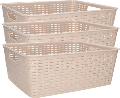 Opbergmand - 3x - Kastmand - rotan kunststof - beige - 12 Liter - 30 x 37 x 13 cm