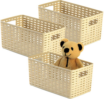 Opbergmand - 3x - Kastmand - rotan kunststof - beige - 5 Liter - 15 x 28 x 13 cm