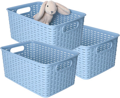 Opbergmand - 3x - Kastmand - rotan kunststof - blauw - 6 Liter - 19 x 29 x 13 cm