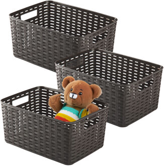 Opbergmand - 3x - Kastmand - rotan kunststof - choco bruin - 10 Liter - 22 x 33 x 16 cm