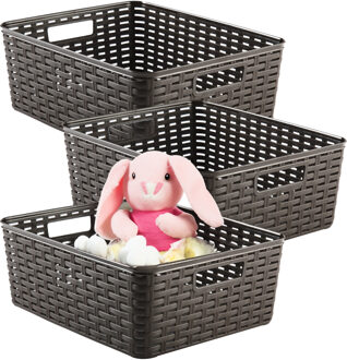 Opbergmand - 3x - Kastmand - rotan kunststof - choco bruin - 12 Liter - 30 x 37 x 13 cm