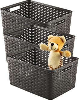 Opbergmand - 3x - Kastmand - rotan kunststof - choco bruin - 18 Liter - 29 x 39 x 20 cm