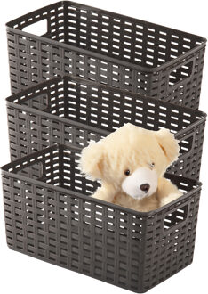 Opbergmand - 3x - Kastmand - rotan kunststof - Choco bruin - 5 Liter - 15 x 28 x 13 cm